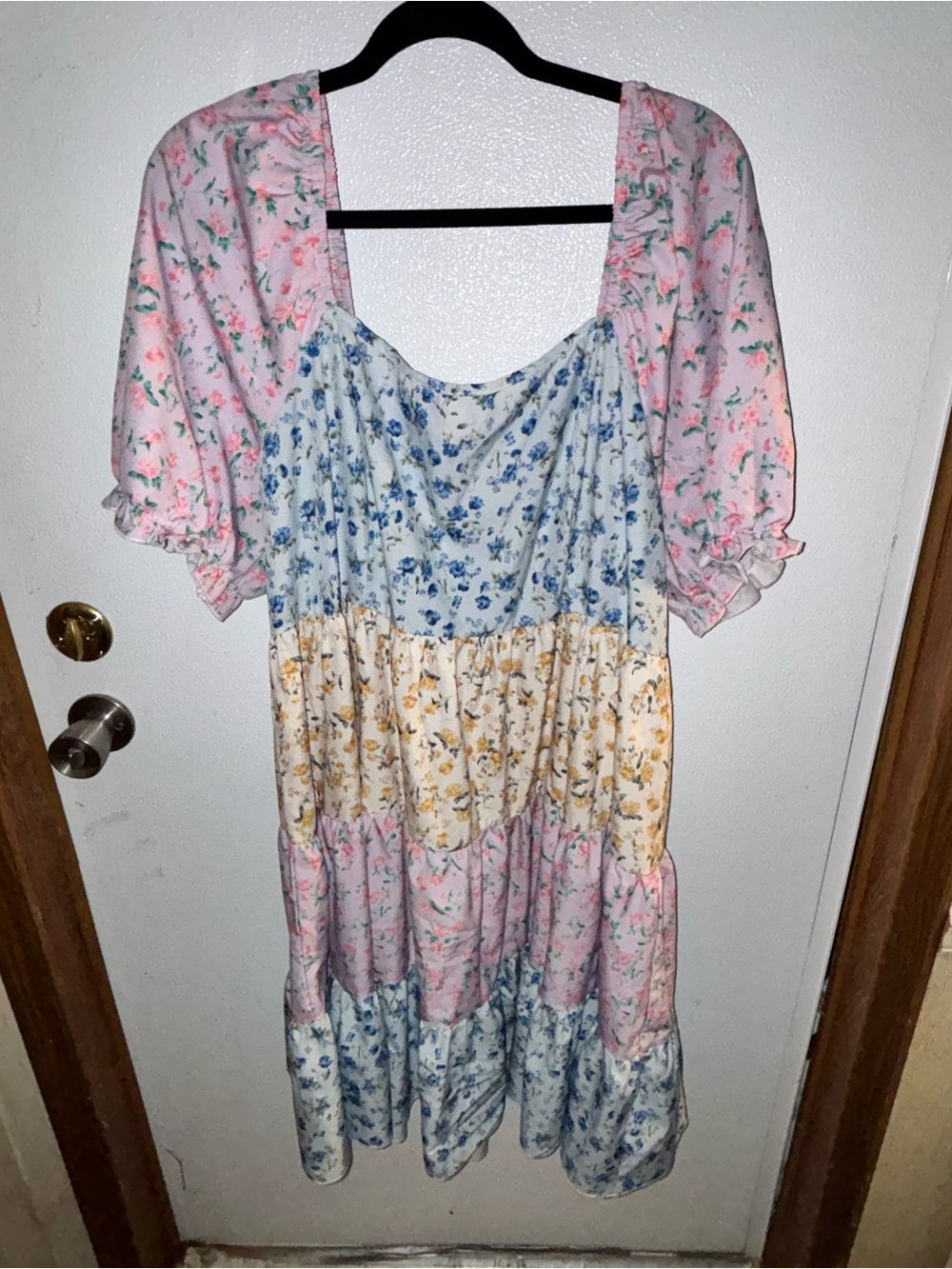 SHEIN CURVE 3XL Floral Tiered Mini Dress Pink Blue Yellow